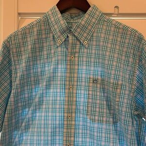 Southern Tide Aqua and White Plaid Shirt